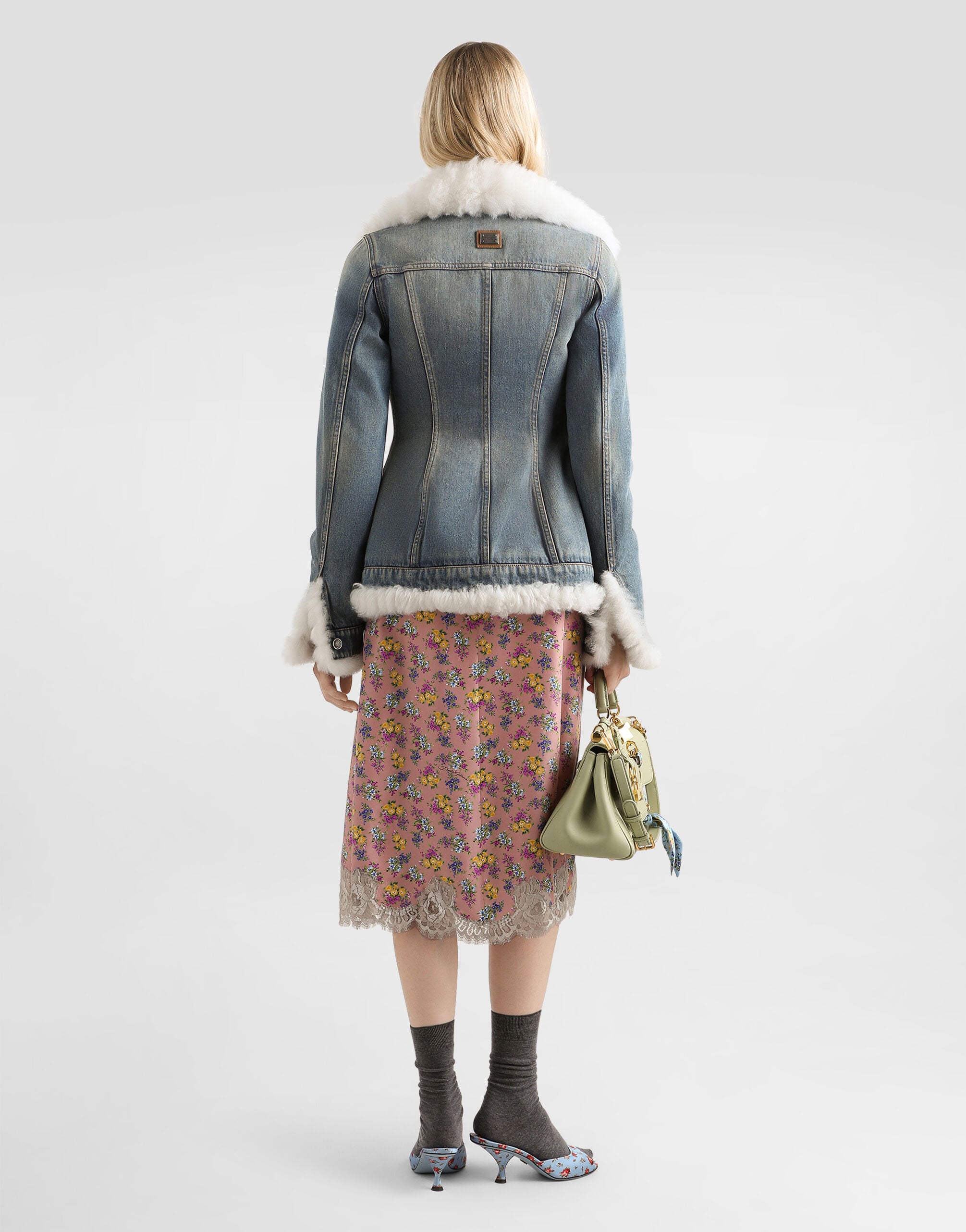 Denim jacket with fur effect details in Multicolor for Women