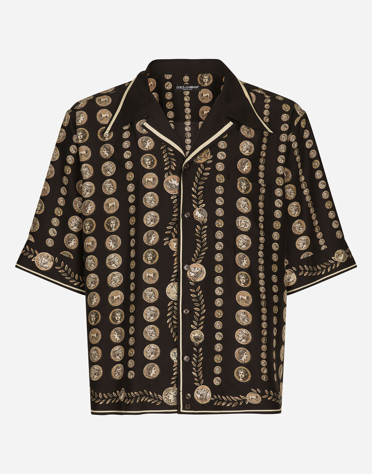 Dolce&Gabbana Coin print silk Hawaiian shirt Brown G5LC9THI1LQ