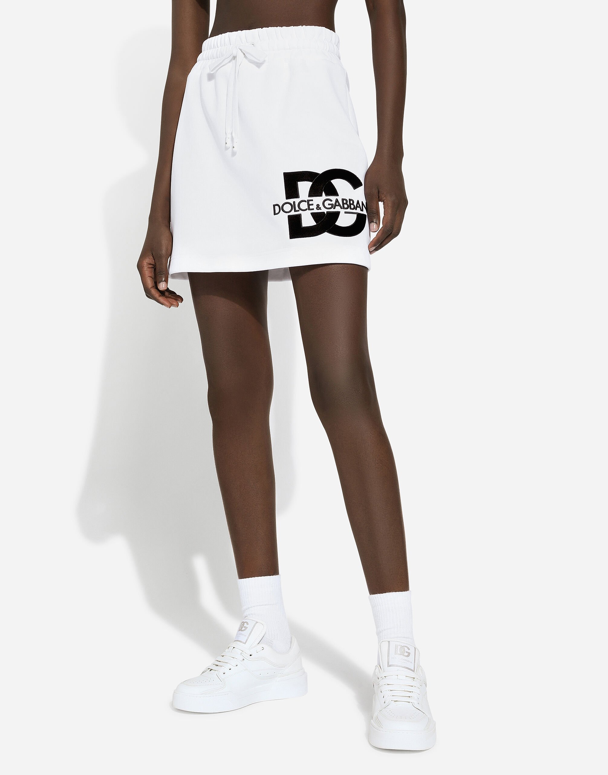 ミニスカート DOLCE  GABBANA Women Mini Skirts F4CSKZGDB7B W0800 WHITE Jersey miniskirt with DG logo patch in White for Women