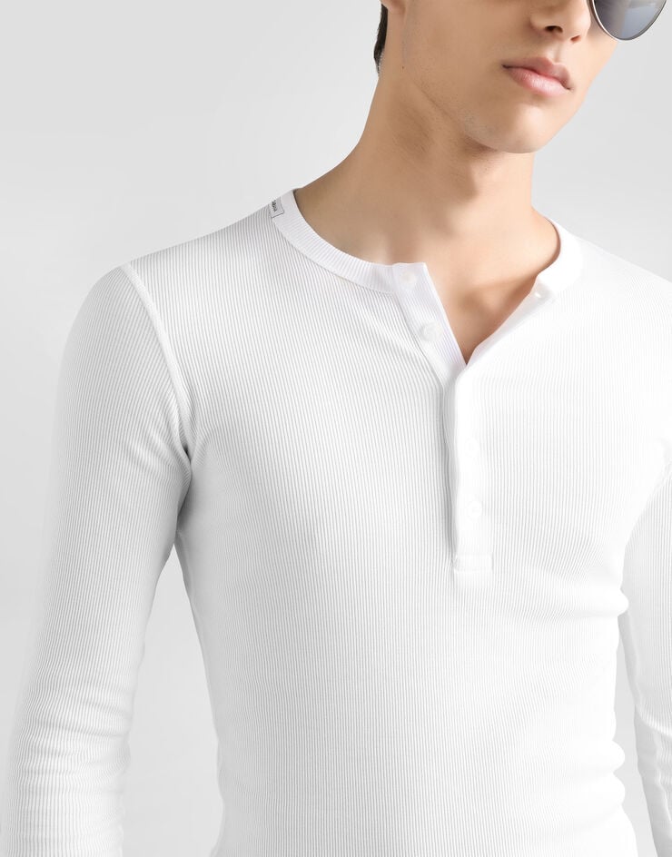 Dolce & Gabbana Ribbed cotton granddad-neck sweater White G8LA8TFU7AV