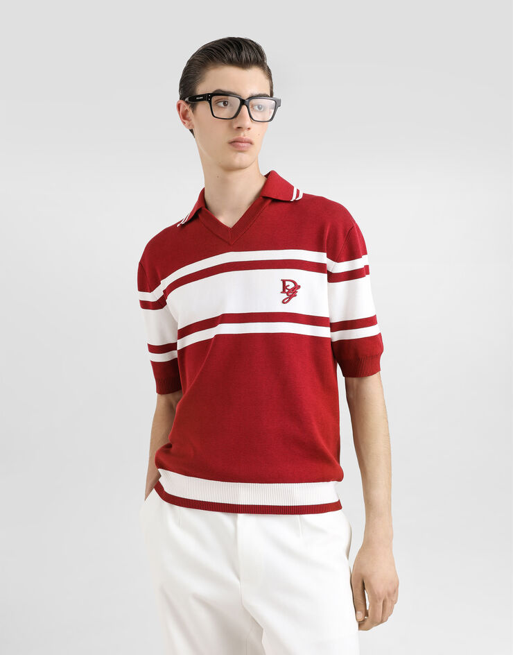 Dolce & Gabbana Polo en soie et coton avec logo brodé Multicolore GXZ11ZJFMLX
