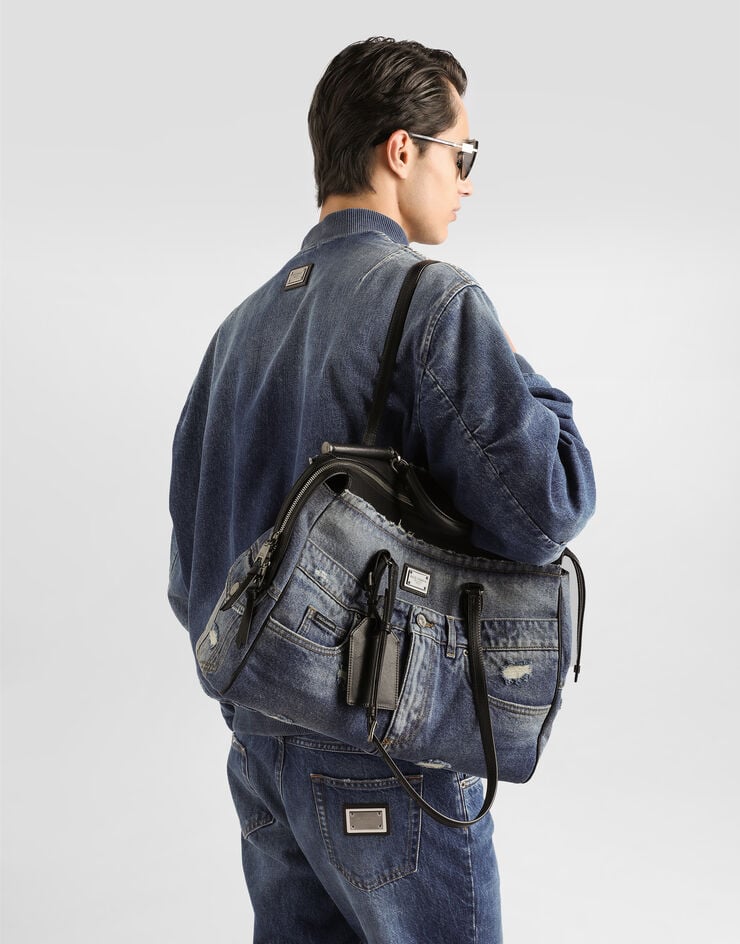 Dolce & Gabbana Vittoria handbag in denim patchwork Blue BM7825AY768