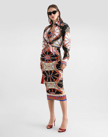 Dolce & Gabbana Carretto-print charmeuse midi skirt Multicolor F4DDQTGDDTA