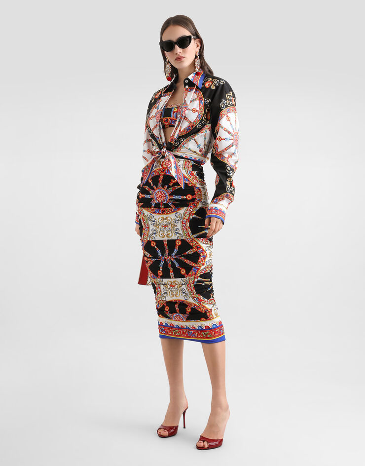 Dolce & Gabbana Carretto-print charmeuse midi skirt Multicolor F4DDQTGDDTA