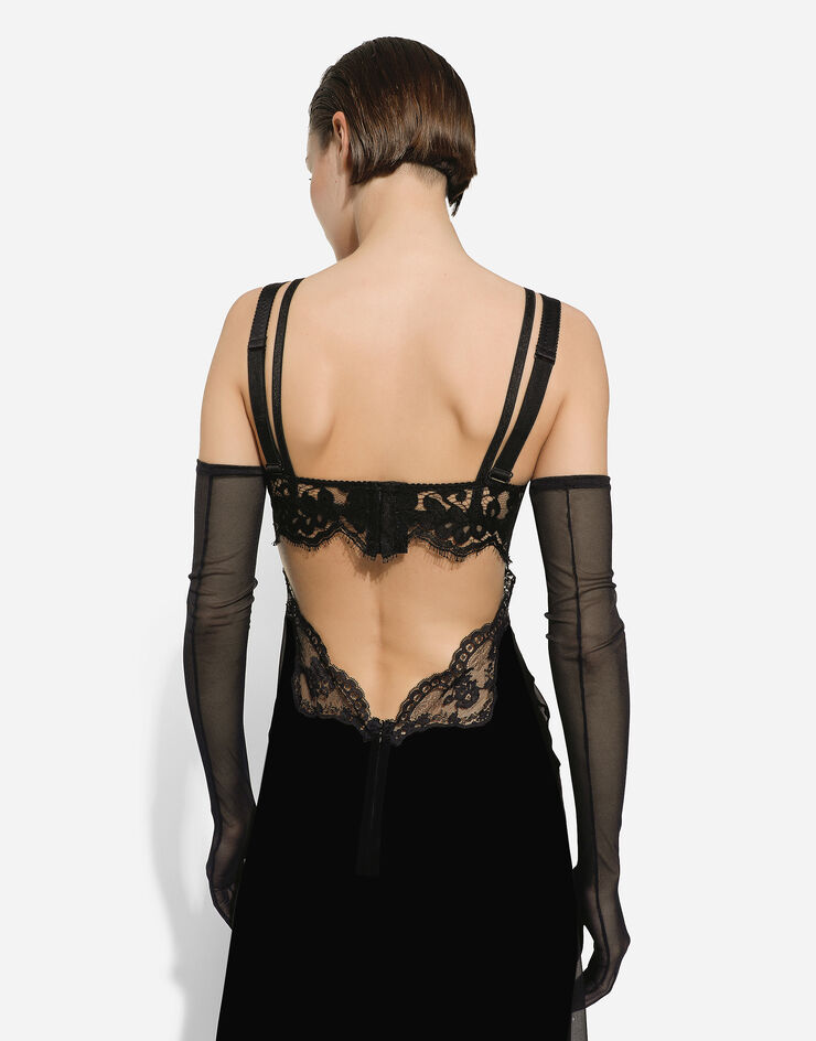 Dolce&Gabbana Long silk chiffon dress with lace body Black F6DKITFU1AT
