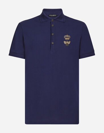 Dolce & Gabbana قميص بولو من قطن بيكيه بتطريز أزرق G8PL4TG7F2H