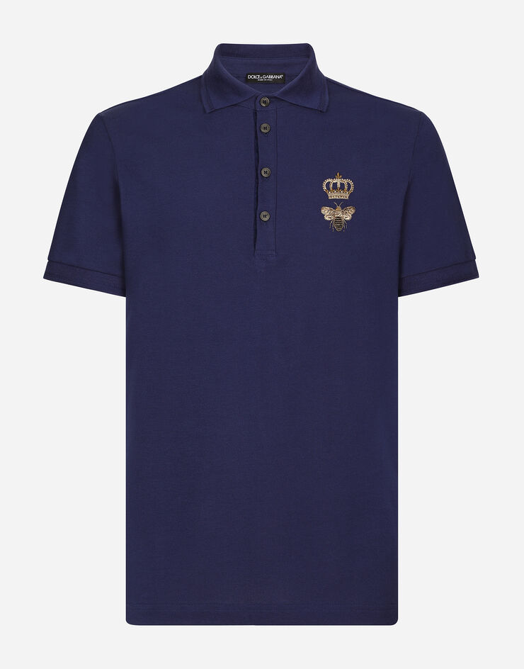 Dolce & Gabbana Poloshirt aus Baumwollpikee mit Stickerei Blau G8LZ1ZG7WUR