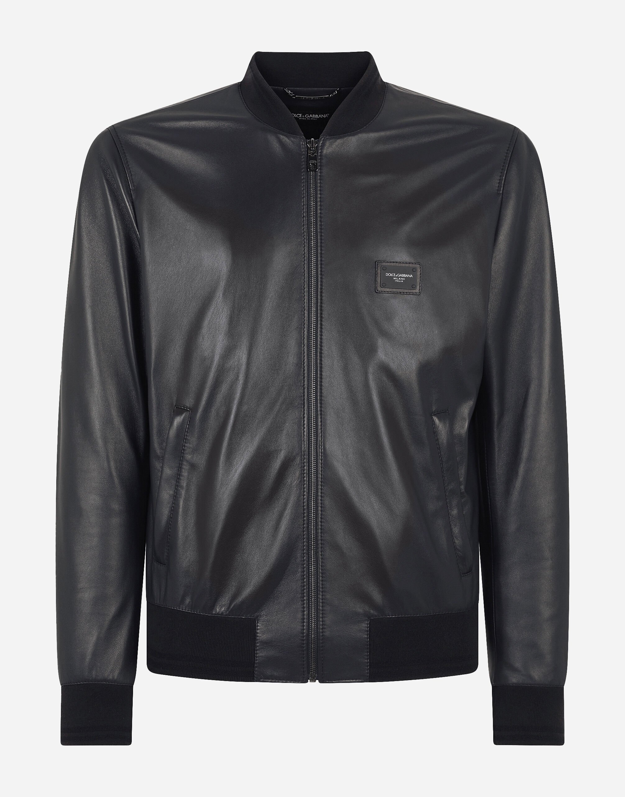Dolce & Gabbana Leather jacket with branded plate Grey G9ZD9TFUM51