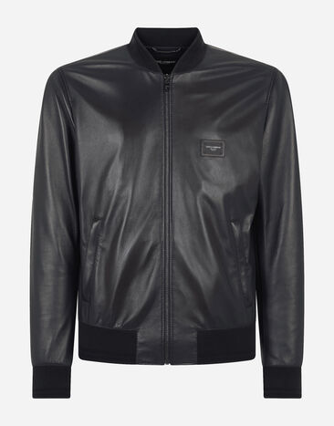Dolce & Gabbana Leather jacket with branded plate Grey G9ZD9TFUM51