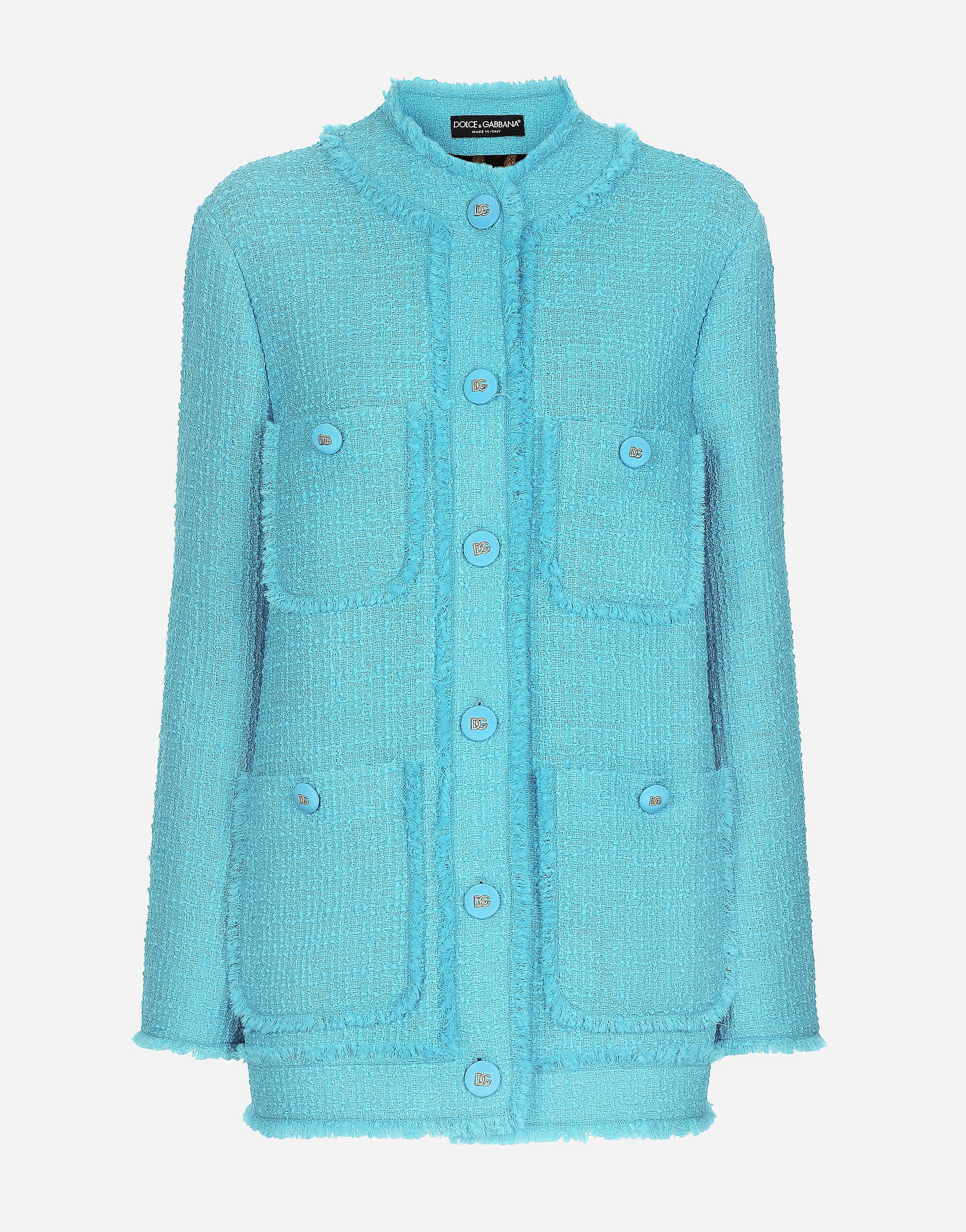 Dolce & Gabbana Single-breasted raschel tweed jacket Turquoise F4B7ITHLM7L