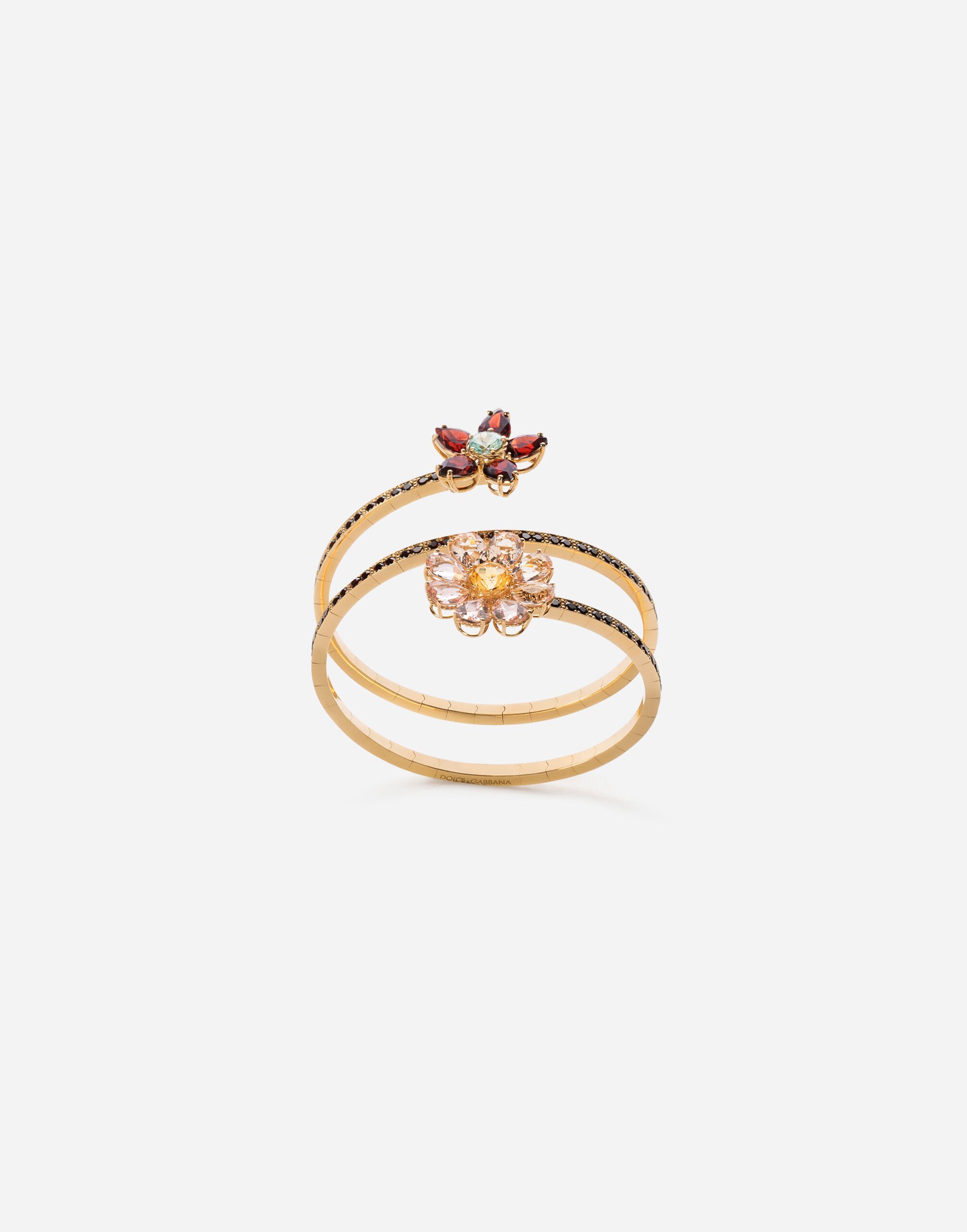 Dolce & Gabbana Armreif Spring aus Gelbgold mit floralen Ornamenten Weiss WBQA1GWTSQS