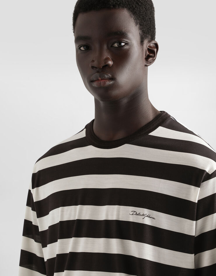 Dolce & Gabbana Short-sleeved silk jersey T-shirt with striped print Multicolor G8PN9TG7O8G