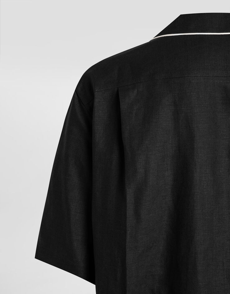 Dolce & Gabbana قميص هاواي من نسيج كتان أسود G5NF5TFU4MC