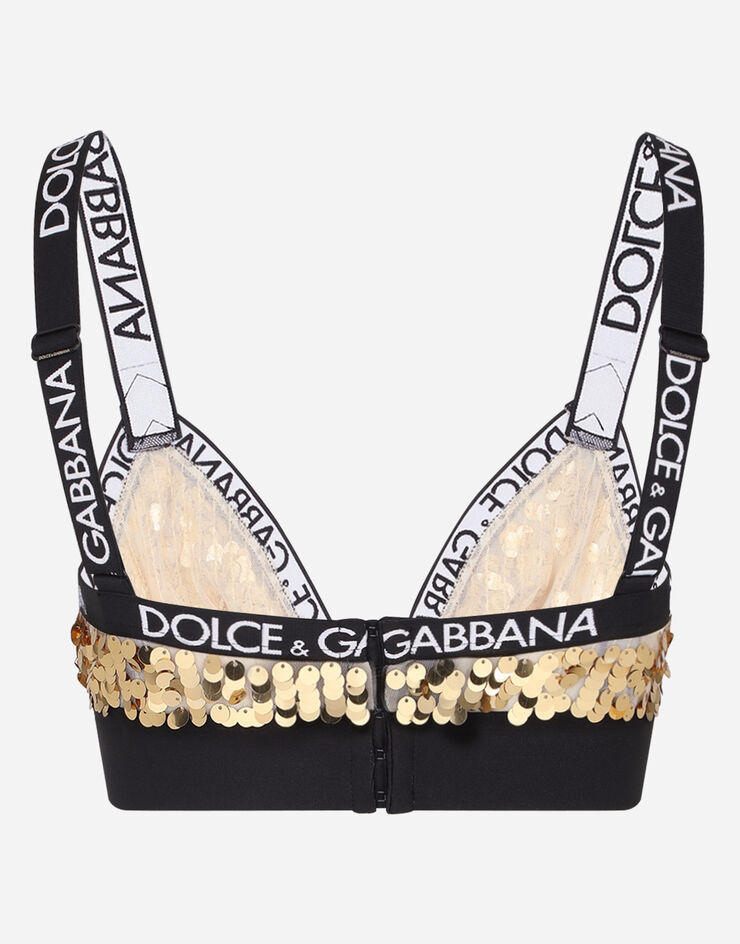 Dolce & Gabbana Reggiseno triangolo in paillettes con elastico logato Oro O1C02TFLSA8