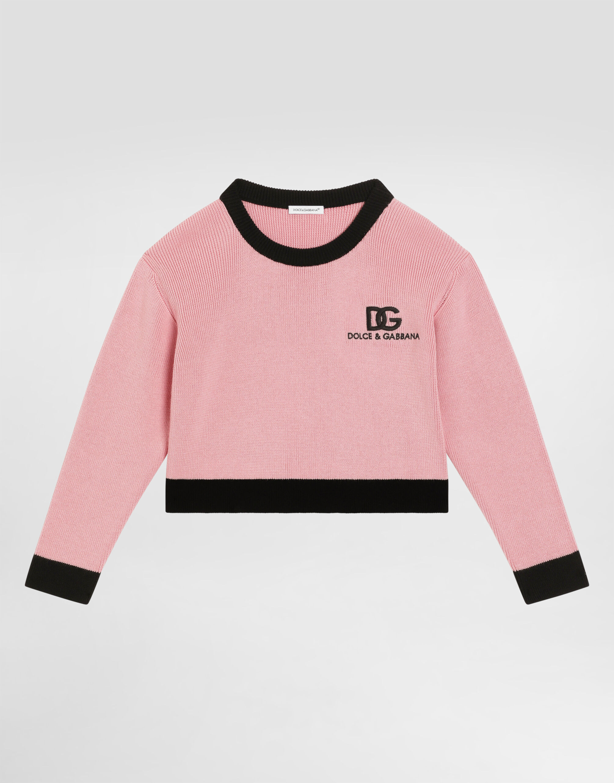 Plaint-knit pullover with DG logo in Pink for Girls | Dolce&Gabbana®