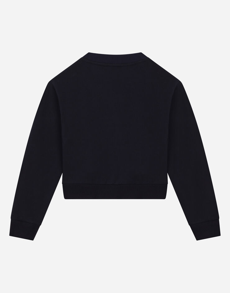 Dolce&Gabbana Sudadera de cuello redondo con estampado del logotipo y parches de rosas Azul L5JW9AG7J7V