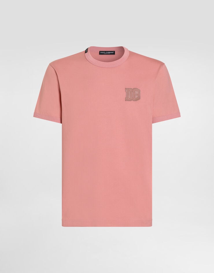 Dolce & Gabbana Camiseta en algodón con parche Pink G8PV1ZG7P3N