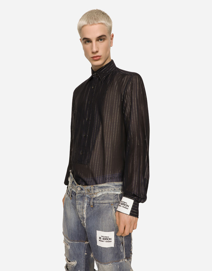 Dolce & Gabbana Camisa en muselina de algodón con raya diplomática Multicolor G5LD5TGG768
