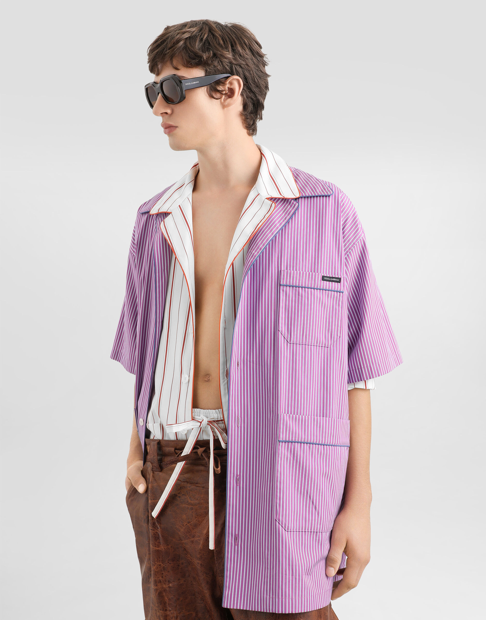 Hawaii striped poplin shirt in Multicolor for Men | Dolce&Gabbana®