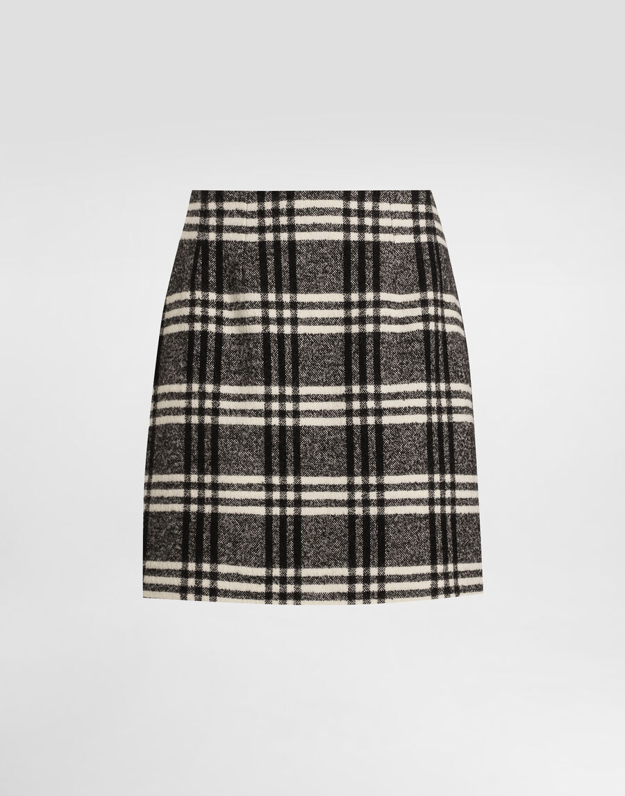 Wool blend check skirt