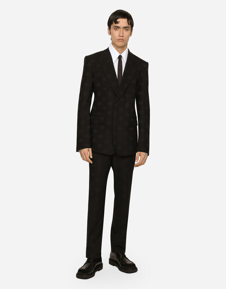 Dolce&Gabbana Single-breasted wool Sicilia-fit jacket with jacquard DG detailing Black G2RQ2TFJBAK