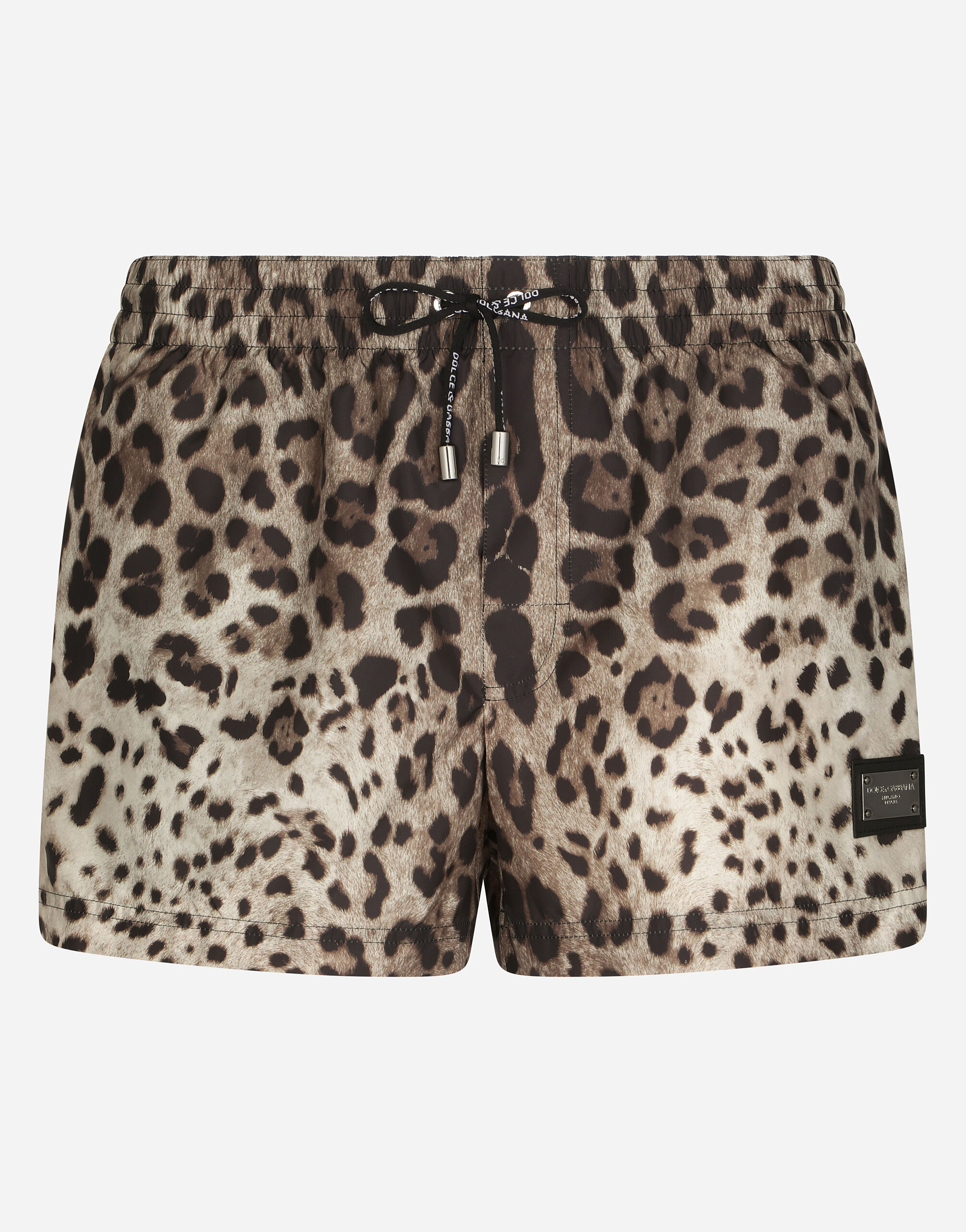 Dolce & Gabbana Short swim trunks with leopard print Blue M4A72JONN67