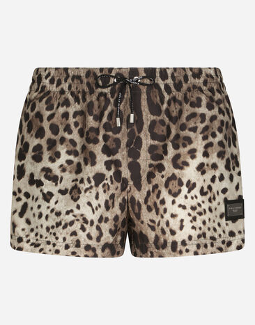 Dolce & Gabbana Short swim trunks with leopard print Animal Print M4E47TONO07