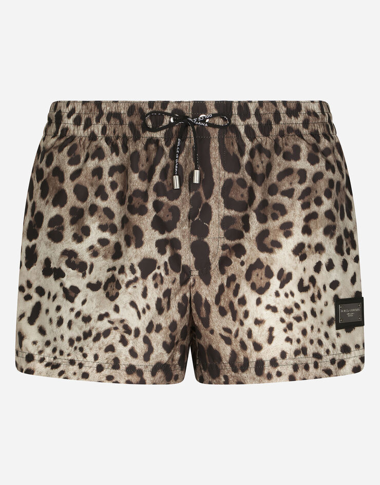 Dolce & Gabbana Short swim trunks with leopard print Animal Print M4E46THSM7F