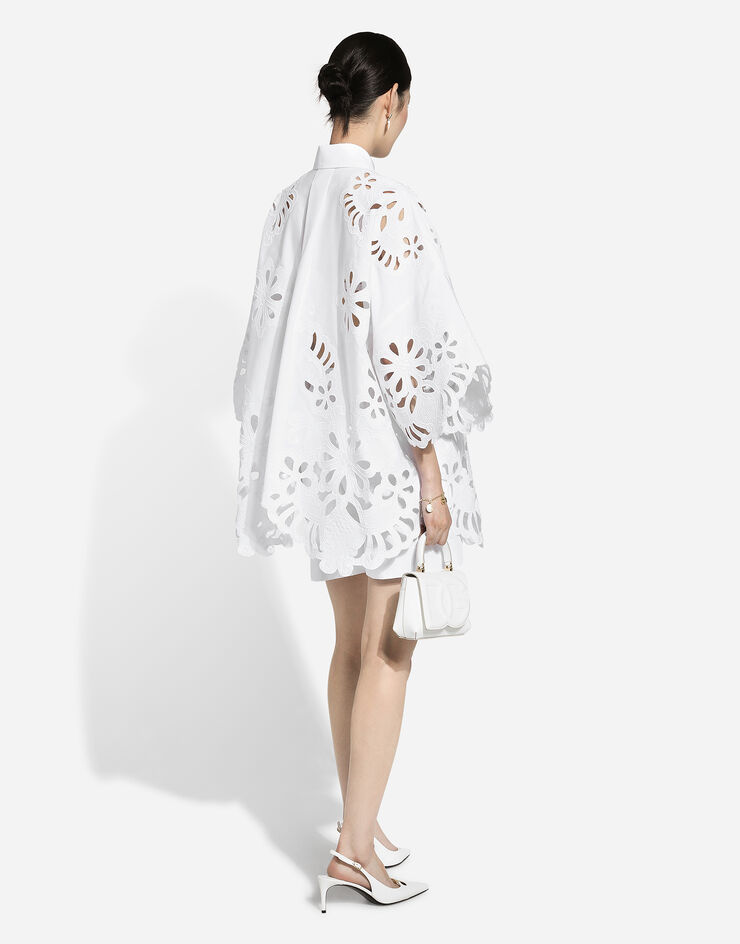 Dolce & Gabbana Oversize-Bluse aus Baumwolle mit Cut-out-Stickerei Weiss F5S56ZGDCKO
