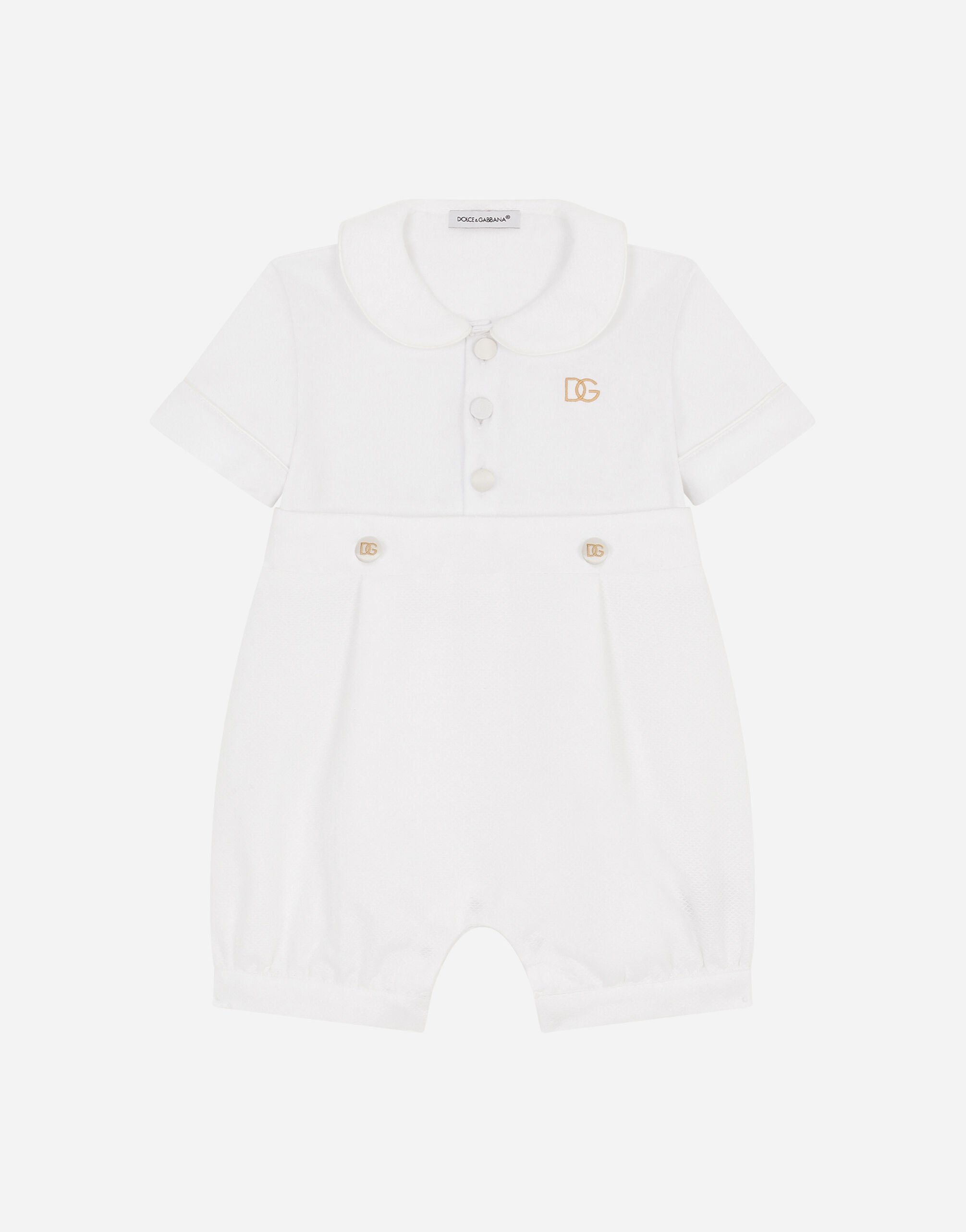 Dolce & Gabbana Jersey and piqué romper suit with DG embroidery Blanco L2JO2IG7M1P