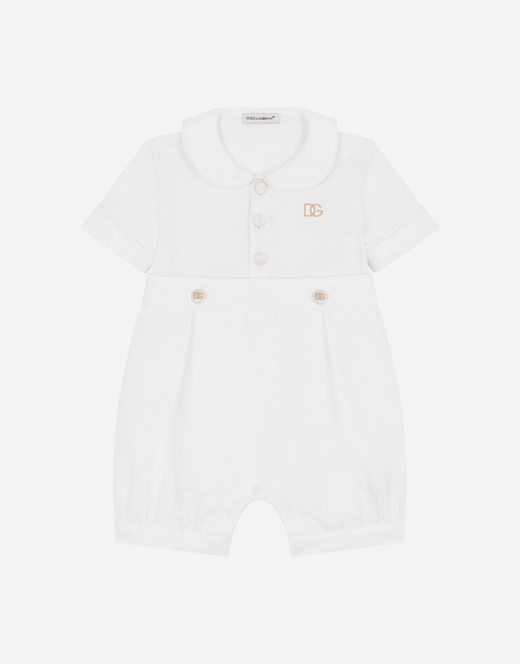 Dolce & Gabbana Jersey and piqué romper suit with DG embroidery White L1JO2XG7BMX