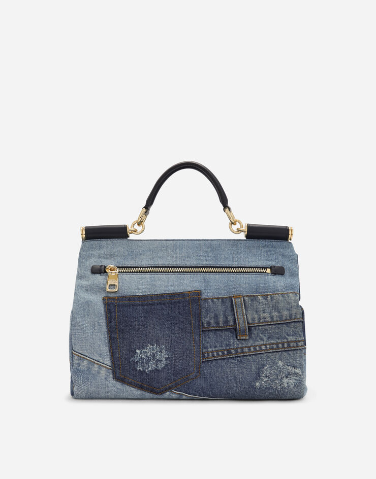 Dolce & Gabbana Medium patchwork denim Sicily soft bag with embroidery Denim BB7397AJ077