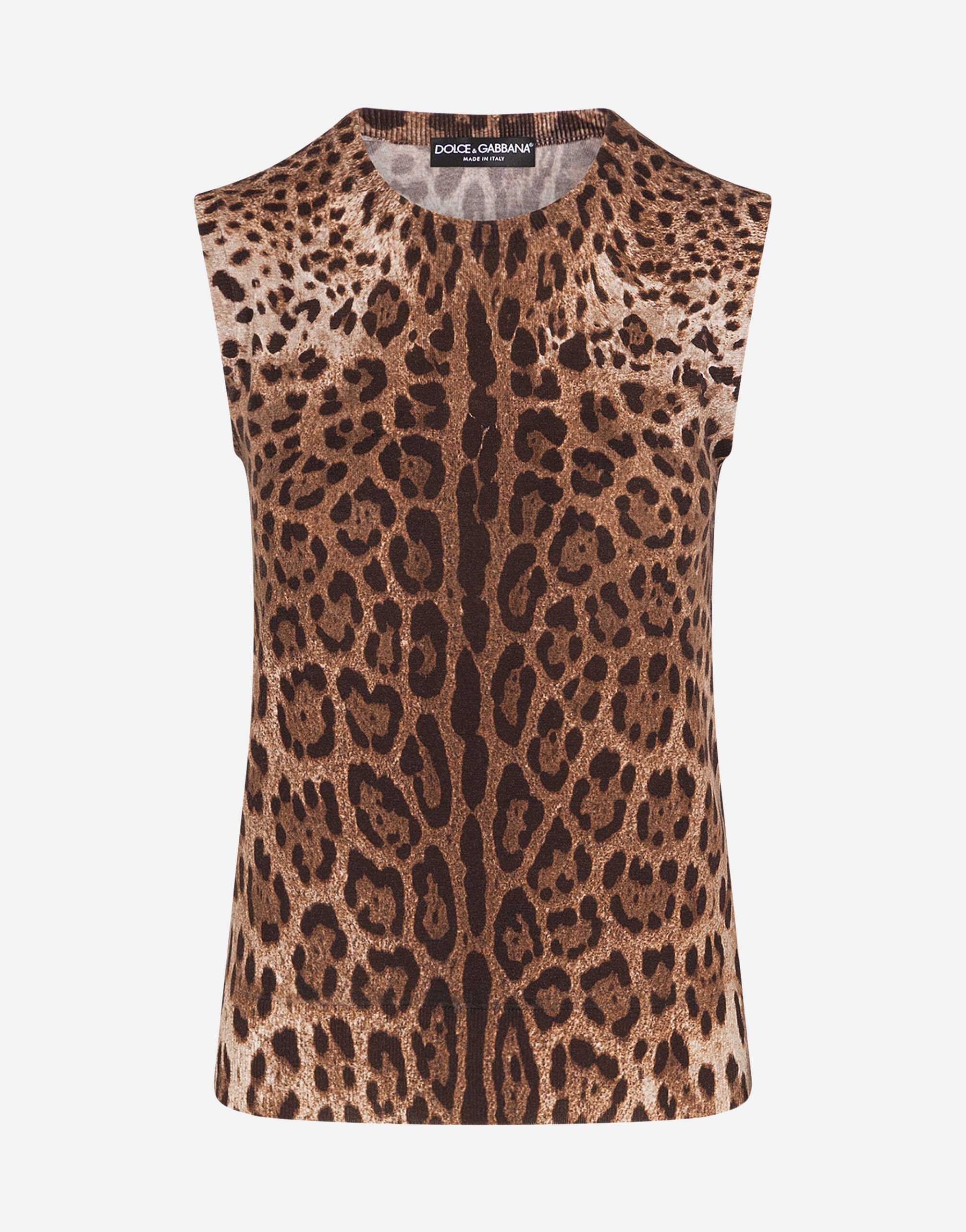 Dolce & Gabbana Sleeveless wool sweater with leopard print Green FXZ01ZJBSHY
