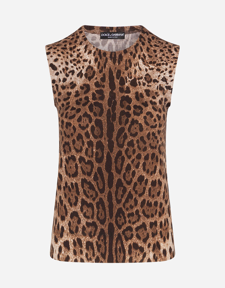 Dolce & Gabbana Ärmelloser wollsweater mit leoparddruck Mehrfarbig FX452TJAHHD