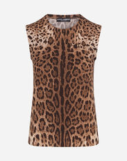 Dolce & Gabbana Sleeveless wool sweater with leopard print White F8O48ZG7E2I
