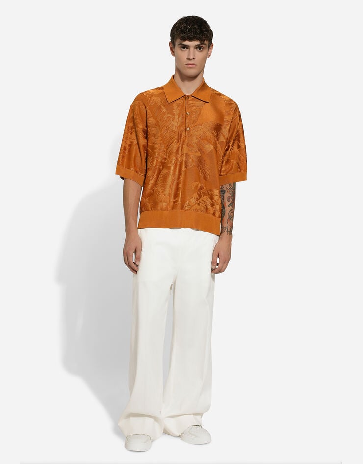 Dolce & Gabbana Oversize short-sleeved silk jacquard polo-shirt Brown GXZ04TJBSG0
