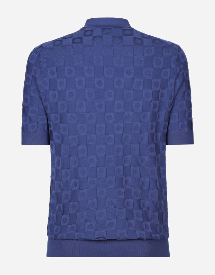 Dolce&Gabbana 3D check silk jacquard polo-shirt Azure GXP68TJBSC6