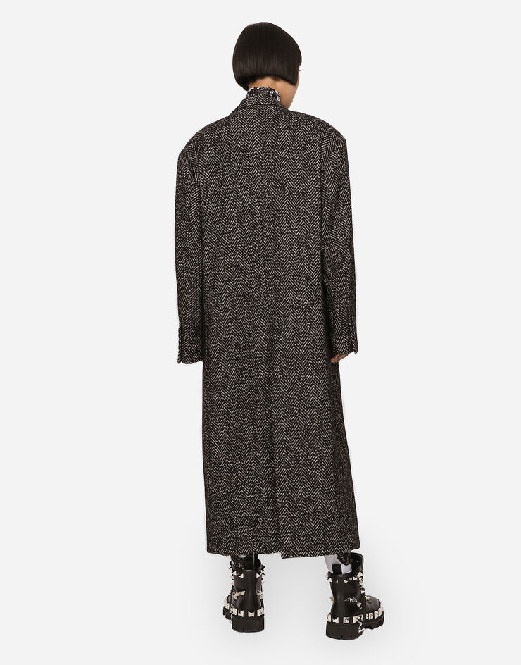 Dolce & Gabbana Oversize herringbone coat with half-belt Multicolor F0C2ETFCMCL