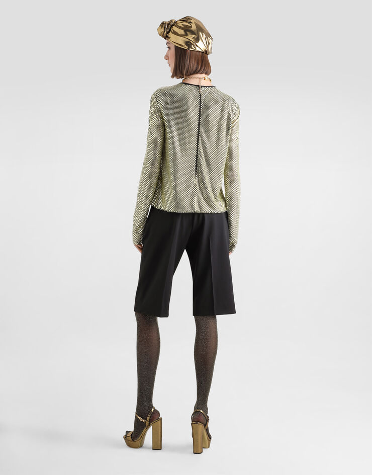 Dolce & Gabbana Langarm-Pullover aus Crystal Mesh Gold F7AK6ZFLSK3