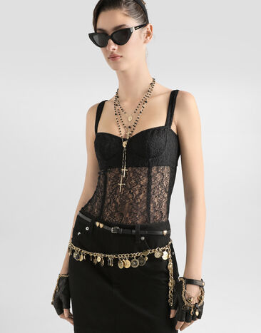 Dolce & Gabbana Lace top with underbust cut Black F7AZ8TFLUCT