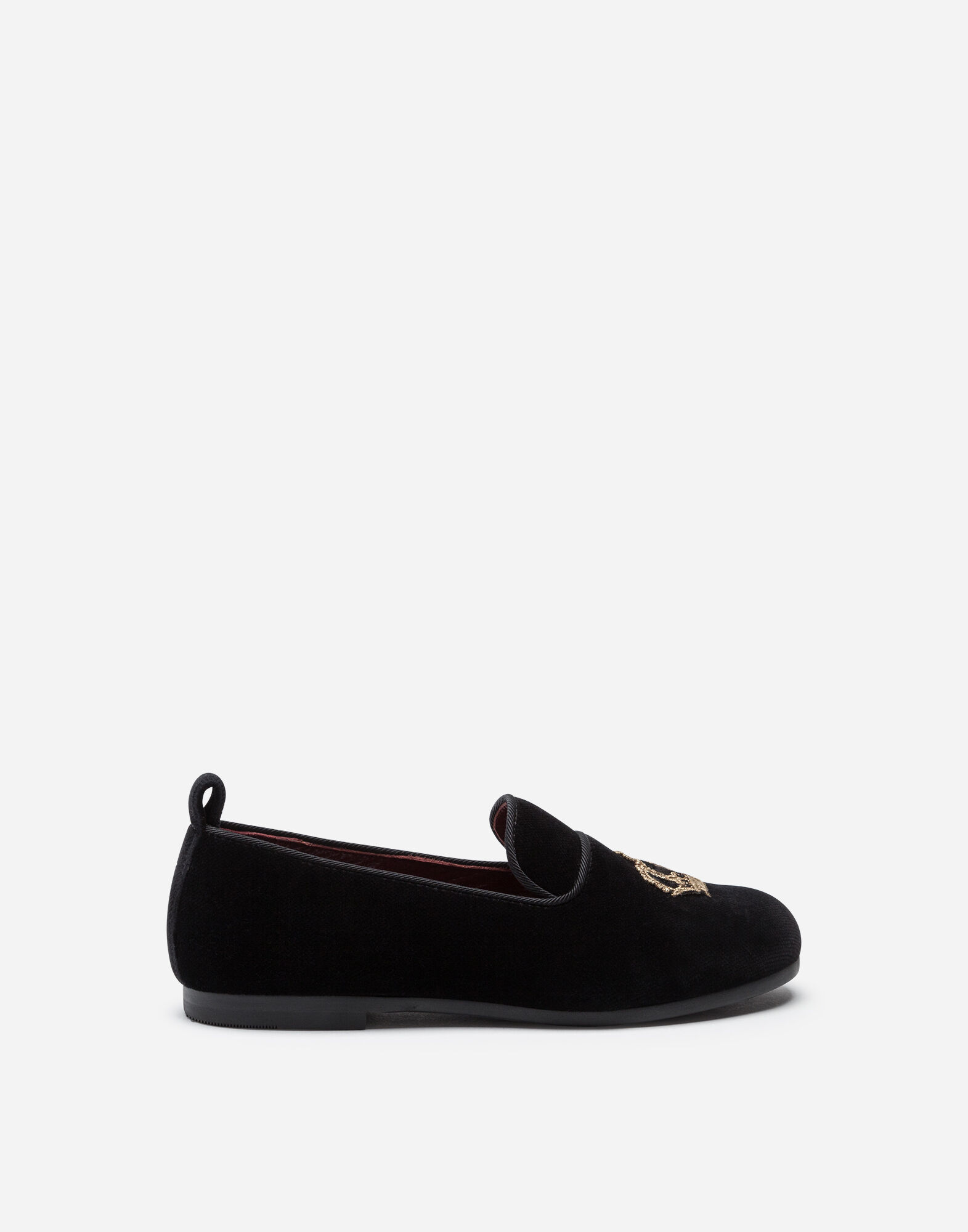 Dolce & Gabbana Velvet slippers with crown patch Black DA0687AE328