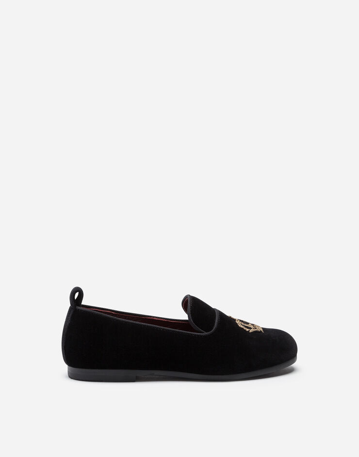 Dolce & Gabbana Slippers en velours avec écusson couronne Noir DA0687AE328