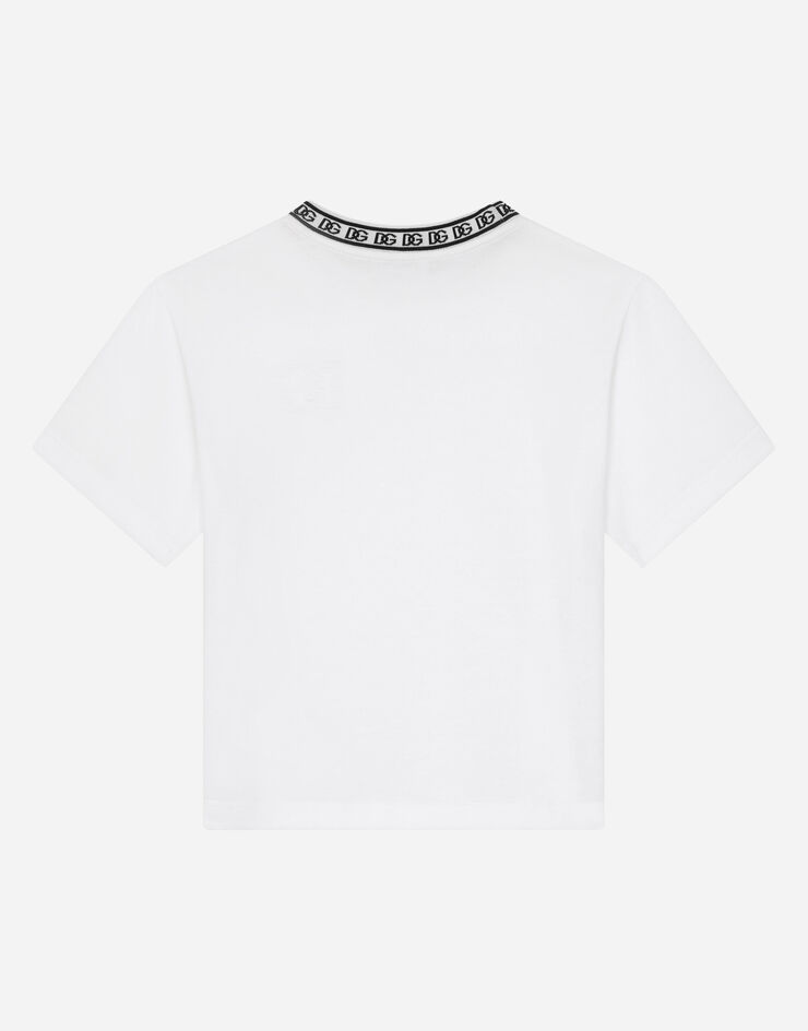 Dolce & Gabbana T-Shirt aus Jersey DG-Logostickerei Weiss L4JTEYG7IK1