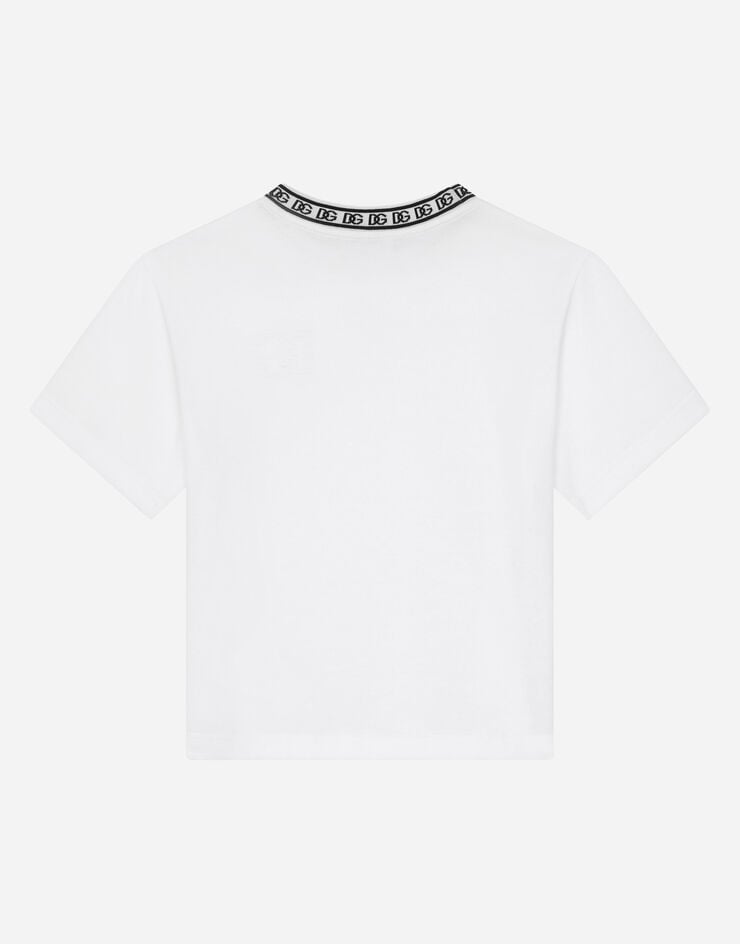 Dolce & Gabbana T-Shirt aus Jersey DG-Logostickerei Weiss L4JTEYG7IK1