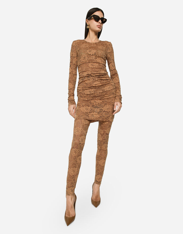 Dolce&Gabbana Kurzes Kleid aus floraler Spitze Beige F6DBCTFLUBV