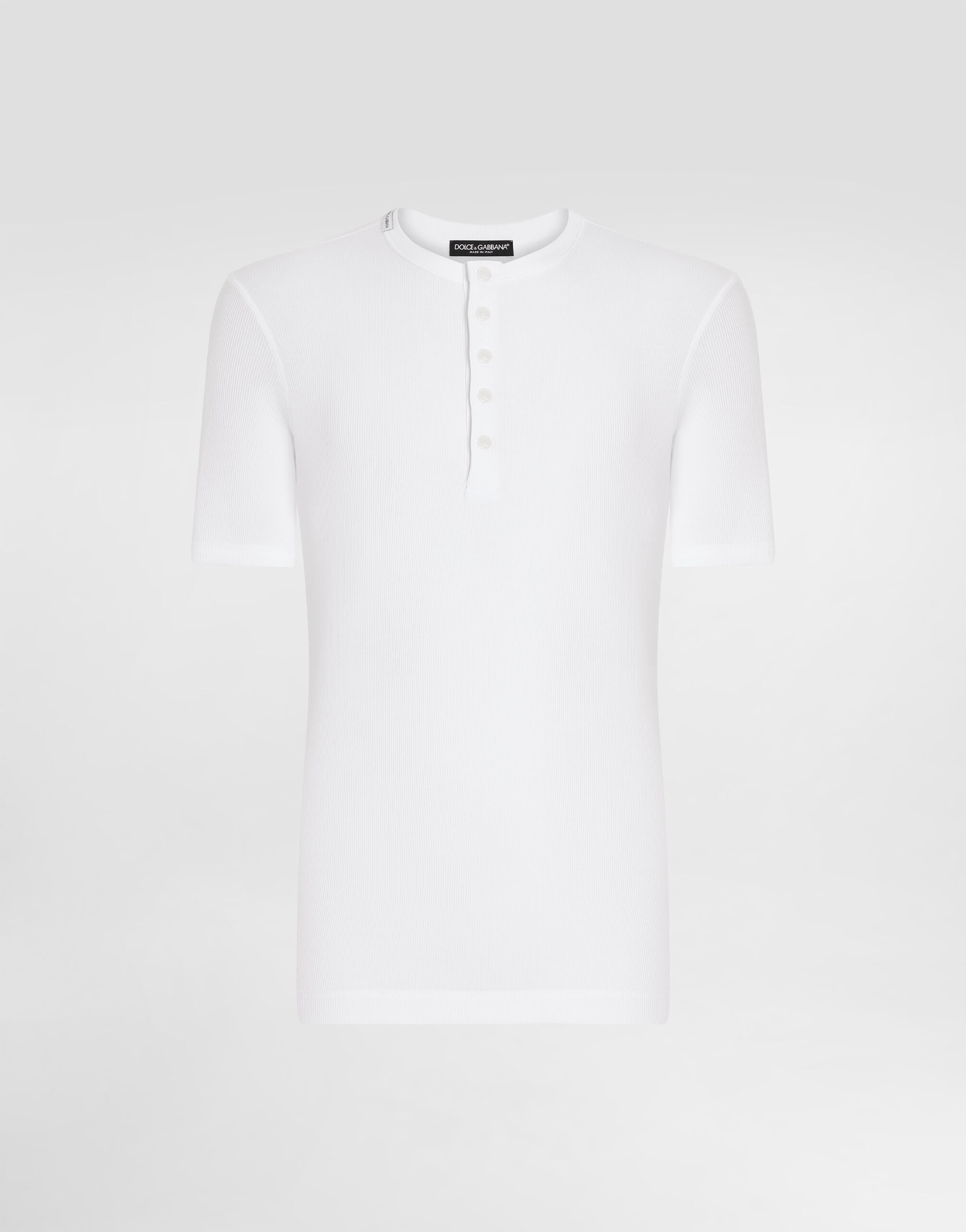 【DOLCE&GABBANA】ヘンリーネックTシャツ リブコットン 2色展開 ブラックのメンズ ヘンリーネックTシャツ リブコットン