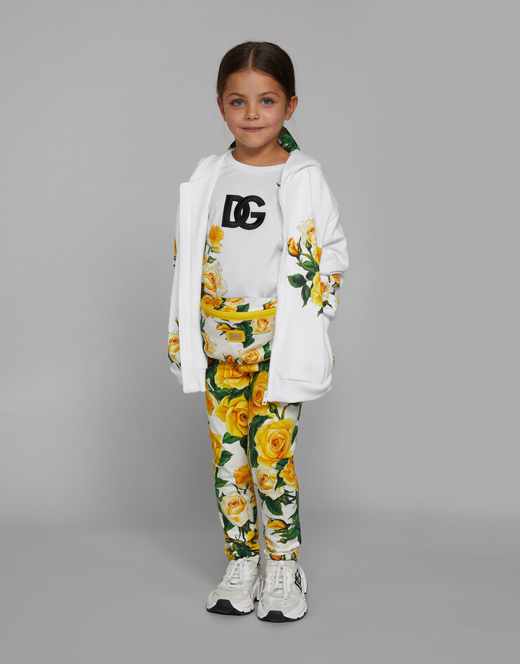 Dolce & Gabbana Sweat-shirt zippé avec capuche et imprimé roses jaunes Imprimé L5JW9XG7K4D