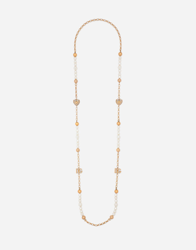 Dolce & Gabbana Sautoir chain with DG-logo beads and hearts Gold WNN8P5W1111