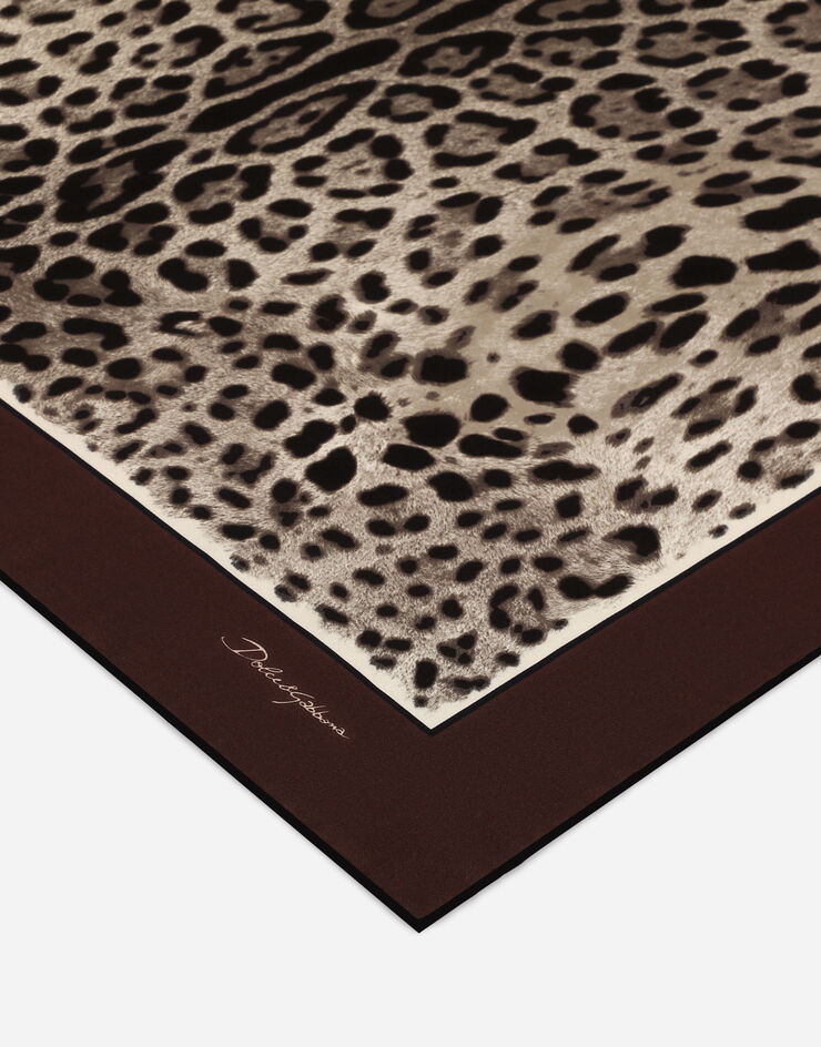 Leopard-print twill scarf (90x90) in Brown for | Dolce&Gabbana® US