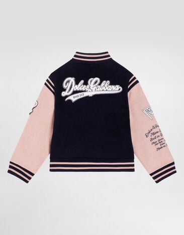 Dolce & Gabbana Long cloth bomber jacket with patch Multicolor L52B03G7PDA